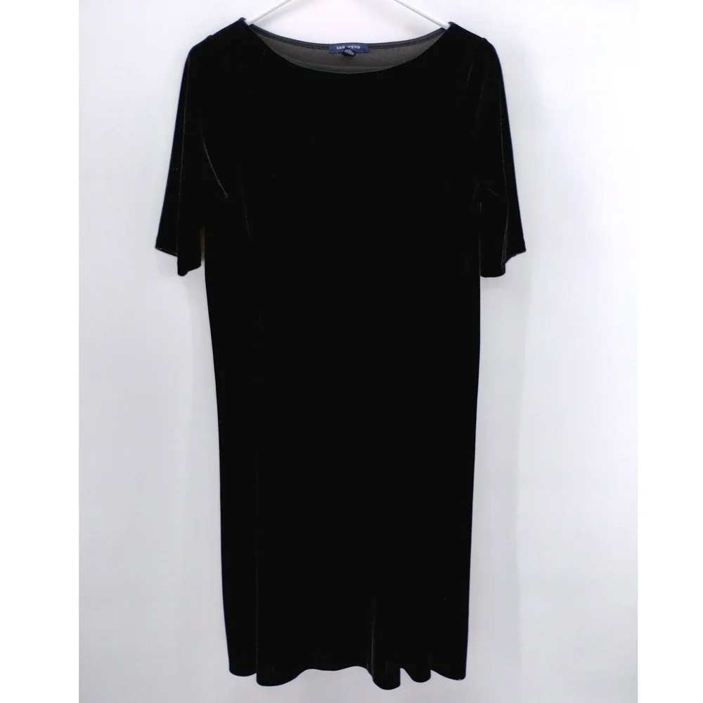 Lands End Black Velvet Short Sleeve‎ Midi Dress Size Medium - Picture 3 of 8